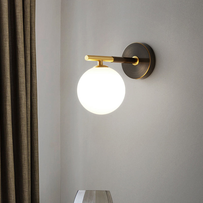 Modern Brass LED Wall Sconce Light - White Glass Mid Century Wall Fixture (1/2 Bulbs)