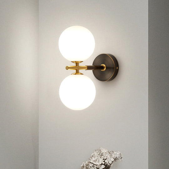 Modern Brass LED Wall Sconce Light - White Glass Mid Century Wall Fixture (1/2 Bulbs)