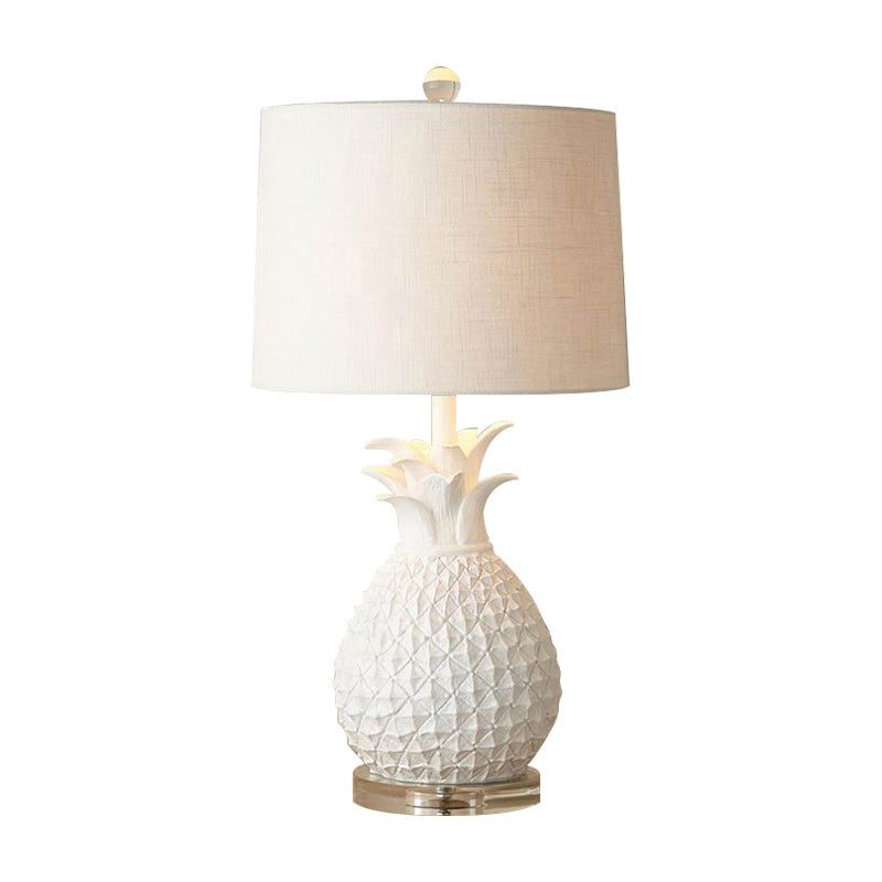Pineapple Night Light: Resin Cartoon Table Lamp with Drum Fabric Shade, 1 Bulb, White/Yellow Glow