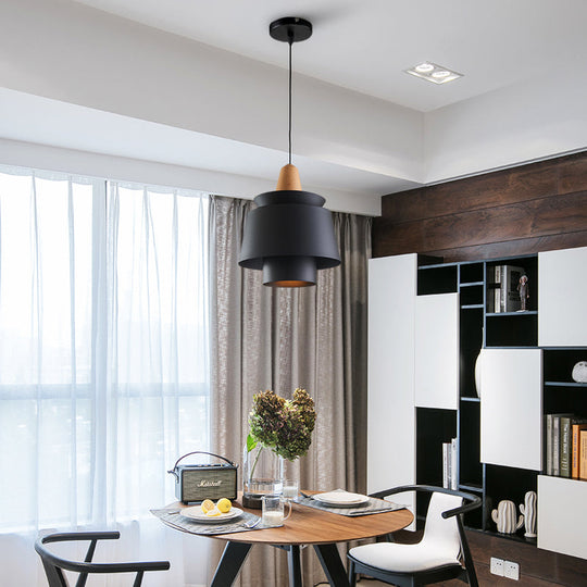 Modern Black/White Pendant Light for Dining Room with Metal Shade