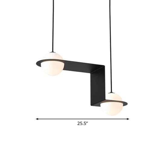 Modern Cream Glass Globe Pendant Light with Z-Frame - Black Finish - 2 Heads - Warm/White Light for Dining Room Hanging