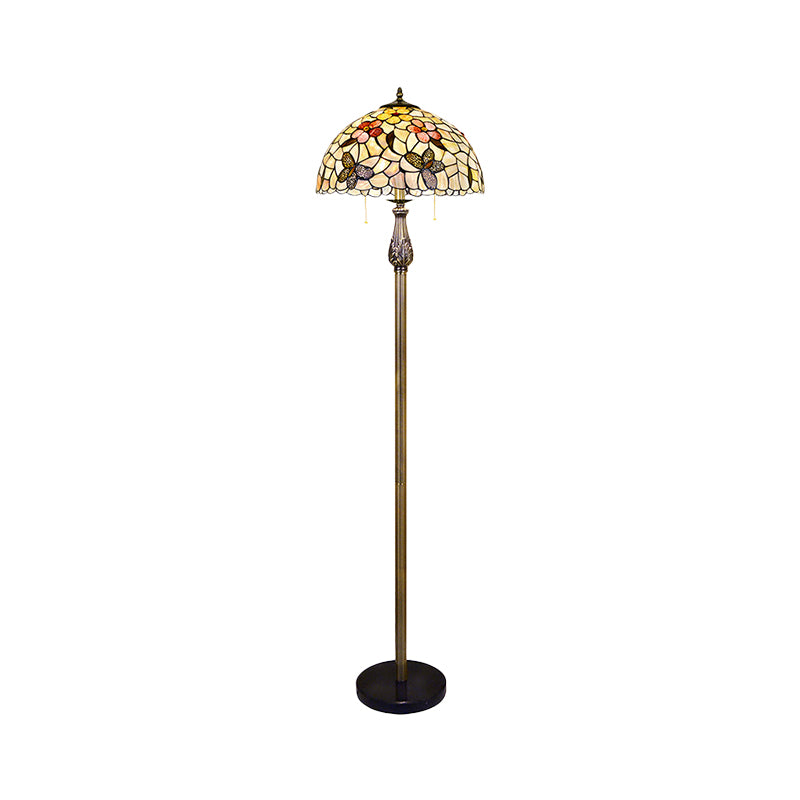 Tiffany Dome Reading Floor Light - 2 Lights, Shell Butterfly and Flower Design, White