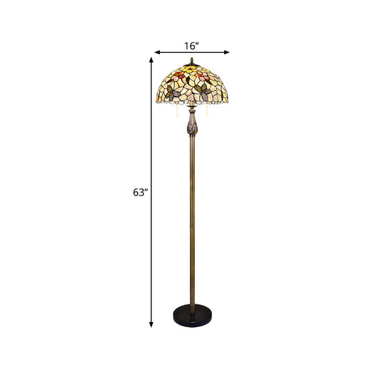 Tiffany Dome Reading Floor Light - 2 Lights, Shell Butterfly and Flower Design, White