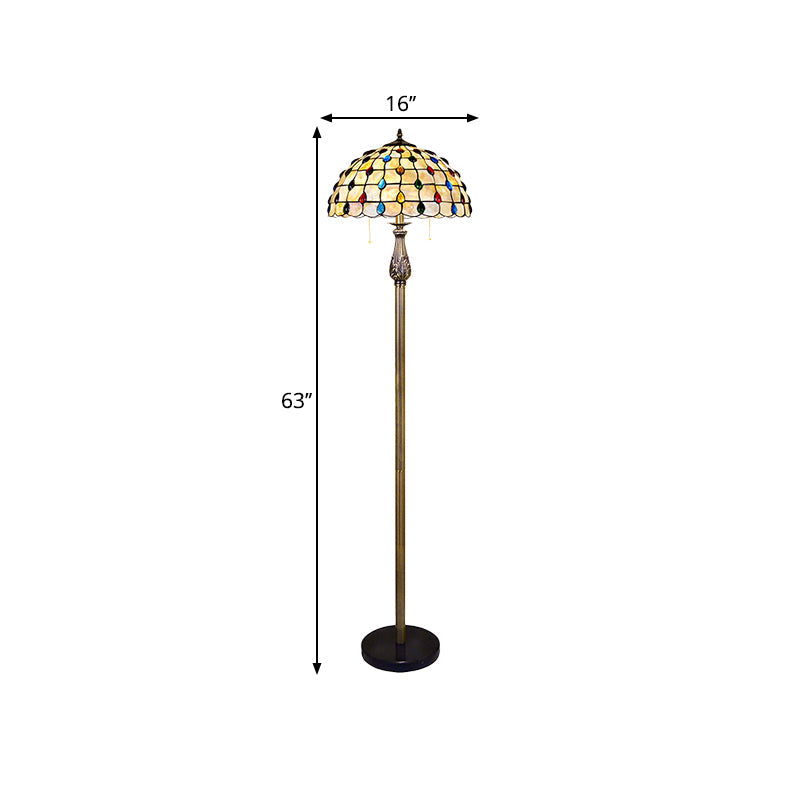 Mediterranean Style Shell Beaded 2-Light White Floor Lamp with Grid Dome Shade