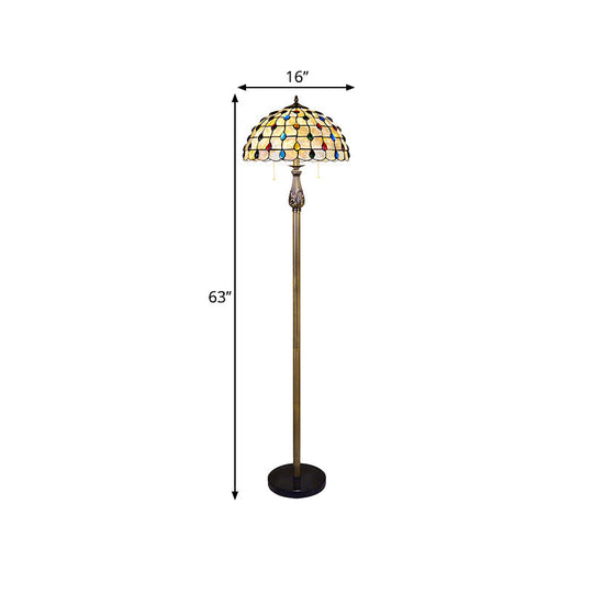 Mediterranean Style Shell Beaded 2-Light White Floor Lamp with Grid Dome Shade