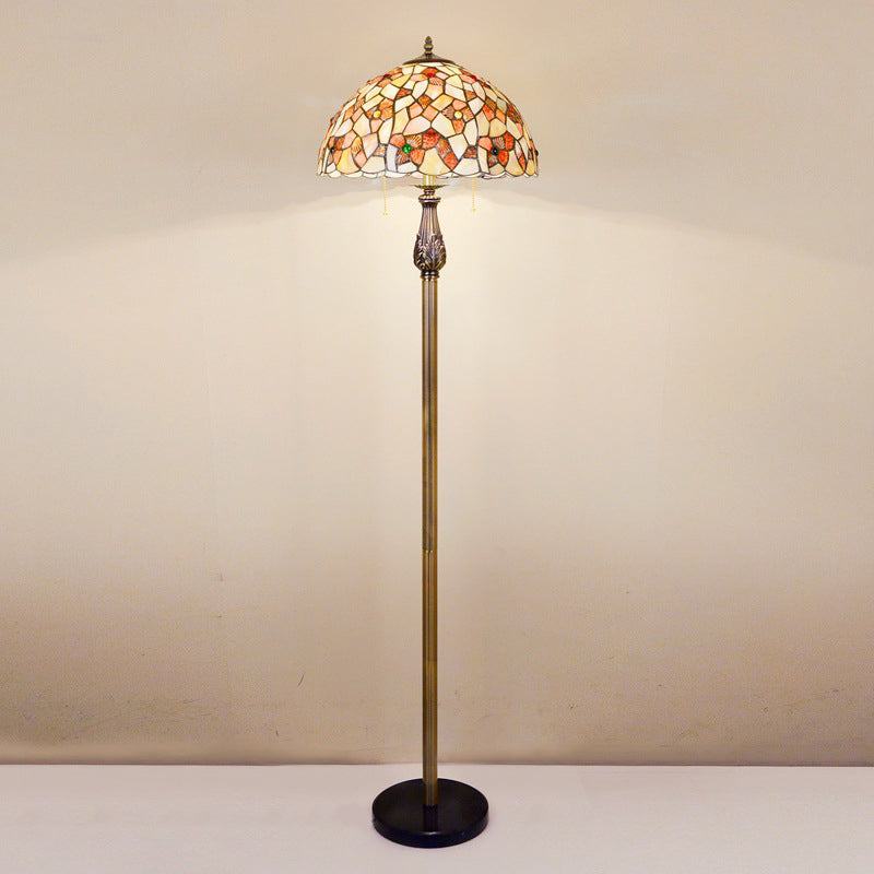 Tiffany Tiffany 2-Light Shell Pull Chain Floor Lamp with Blossom Design - White