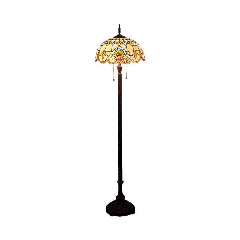 Baroque Dome Hand-Cut Glass Floor Lamp with Pull Chain - 2 Bulbs, Black