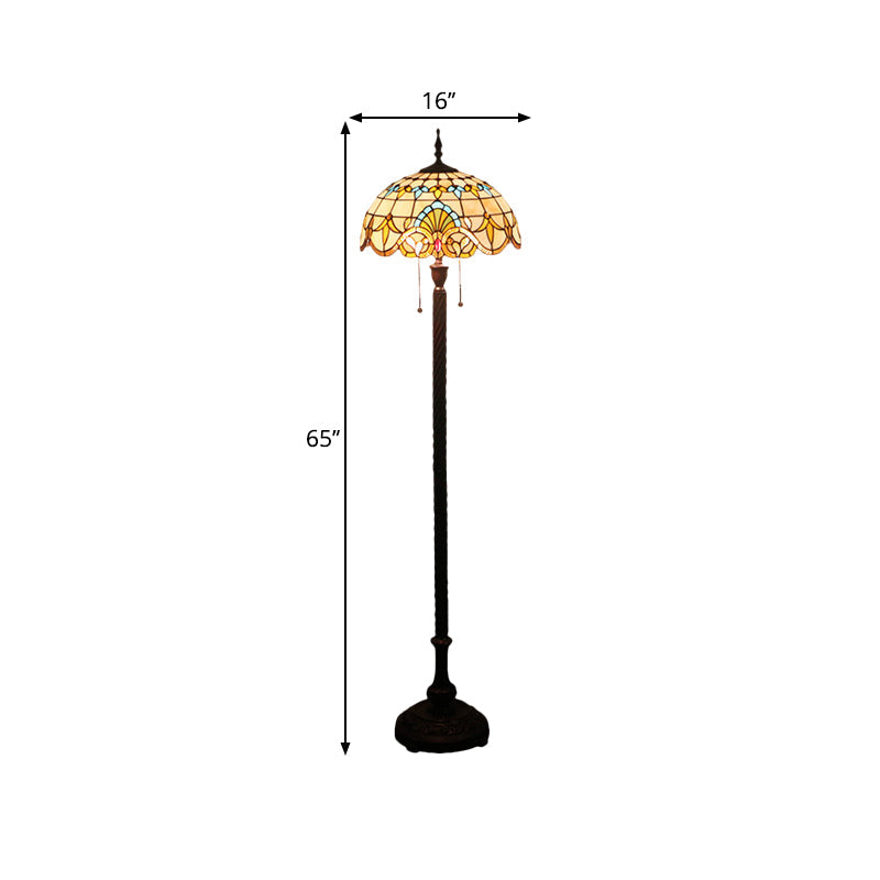 Baroque Dome Hand-Cut Glass Floor Lamp with Pull Chain - 2 Bulbs, Black