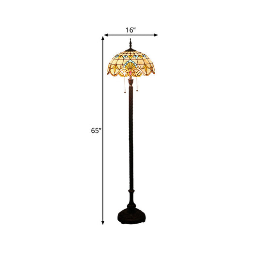 Baroque Dome Hand-Cut Glass Floor Lamp with Pull Chain - 2 Bulbs, Black