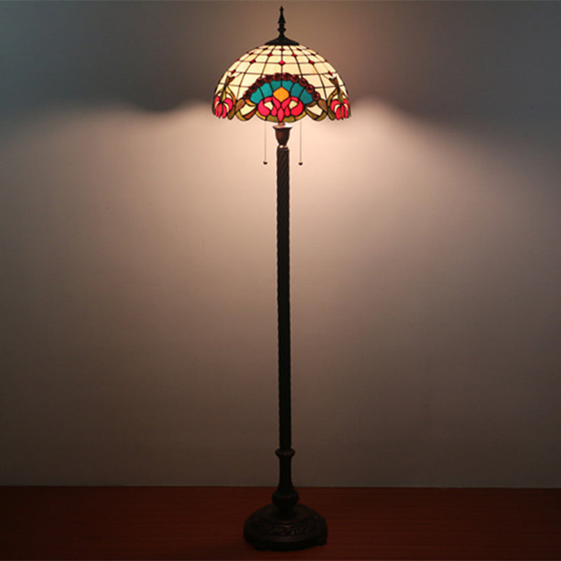 Baroque Dome Hand-Cut Glass Floor Lamp with Pull Chain - 2 Bulbs, Black