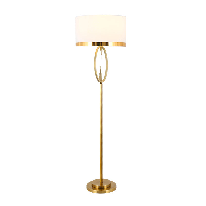 Brass Drum Stand Up Lamp: Classic Fabric 1-Light Floor Lighting for Living Room Reading with Circle Design