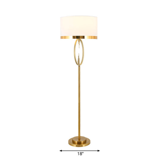Brass Drum Stand Up Lamp: Classic Fabric 1-Light Floor Lighting for Living Room Reading with Circle Design