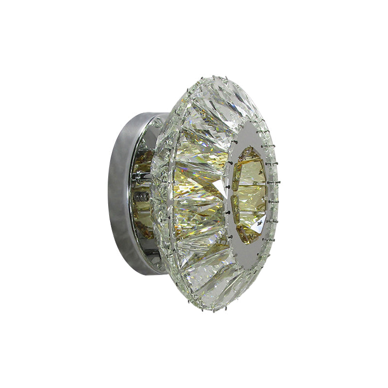 Contemporary Crystal LED Wall Lamp in 3 Colors - Round Mount with Chrome Sconce