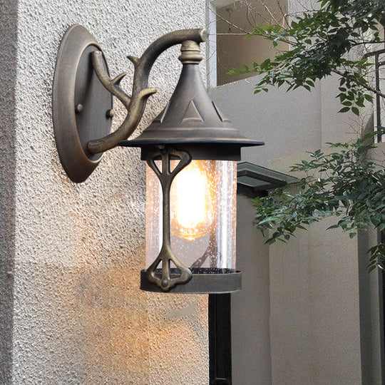 1-Bulb Seedy Glass Kerosene Lamp Wall Light in Black/Copper/Bronze - Warehouse Style