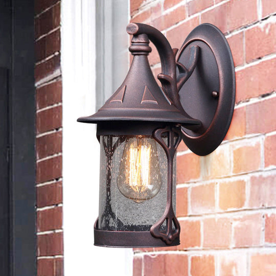 1-Bulb Seedy Glass Kerosene Lamp Wall Light in Black/Copper/Bronze - Warehouse Style