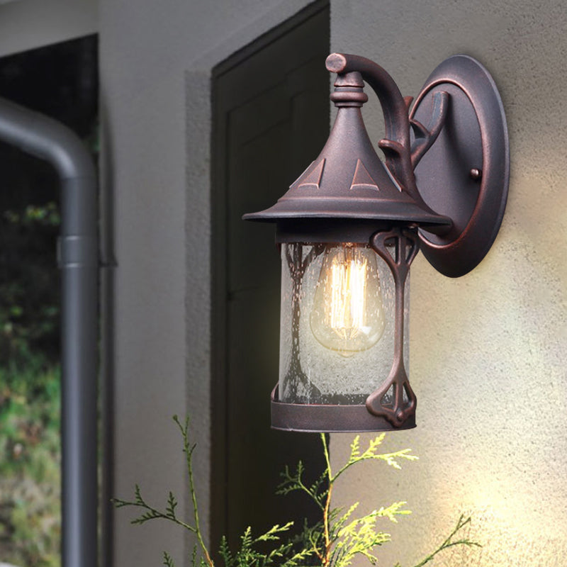 1-Bulb Seedy Glass Kerosene Lamp Wall Light in Black/Copper/Bronze - Warehouse Style