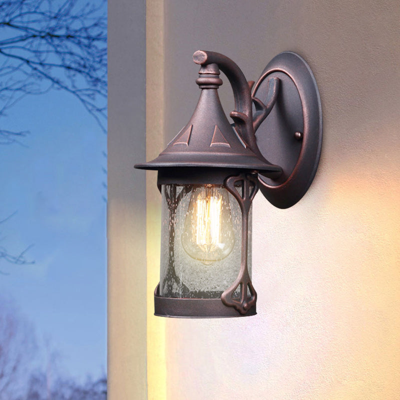 1-Bulb Seedy Glass Kerosene Lamp Wall Light in Black/Copper/Bronze - Warehouse Style