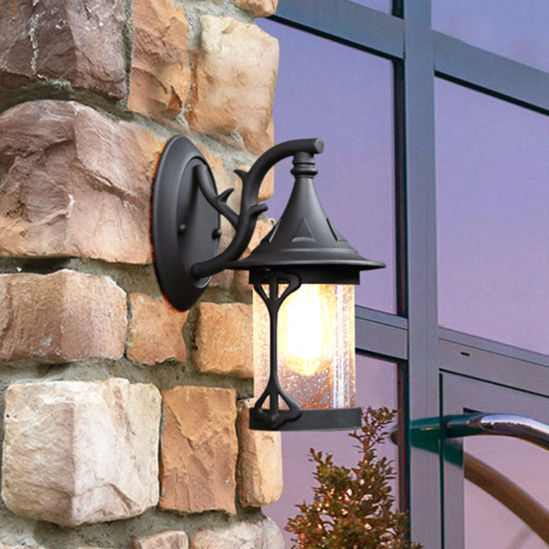 1-Bulb Seedy Glass Kerosene Lamp Wall Light in Black/Copper/Bronze - Warehouse Style