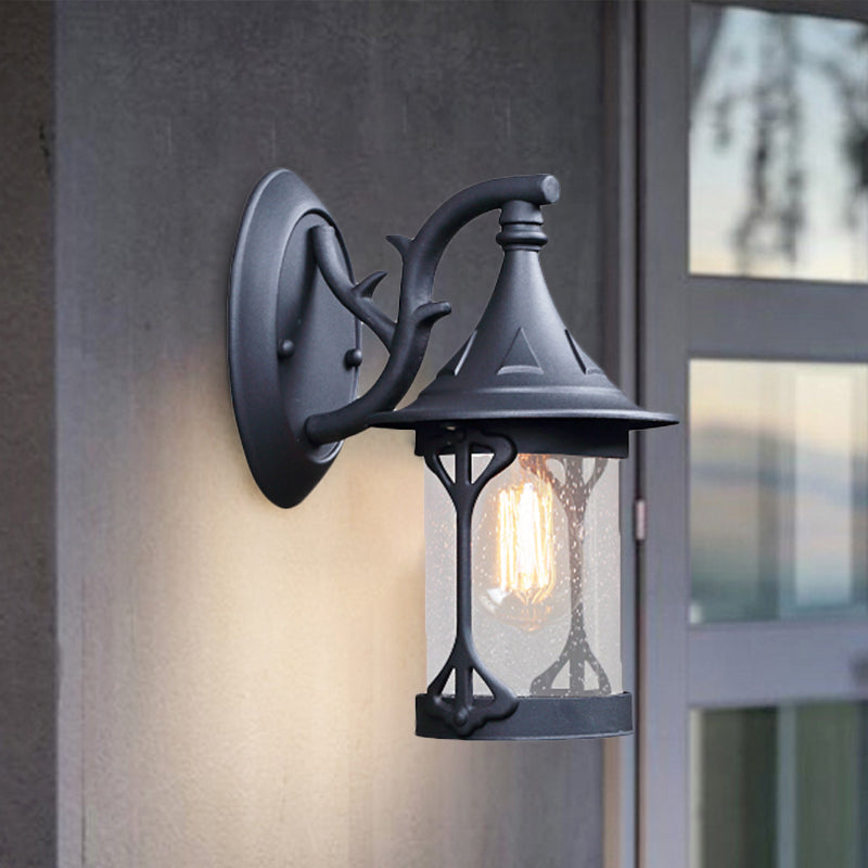 1-Bulb Seedy Glass Kerosene Lamp Wall Light in Black/Copper/Bronze - Warehouse Style