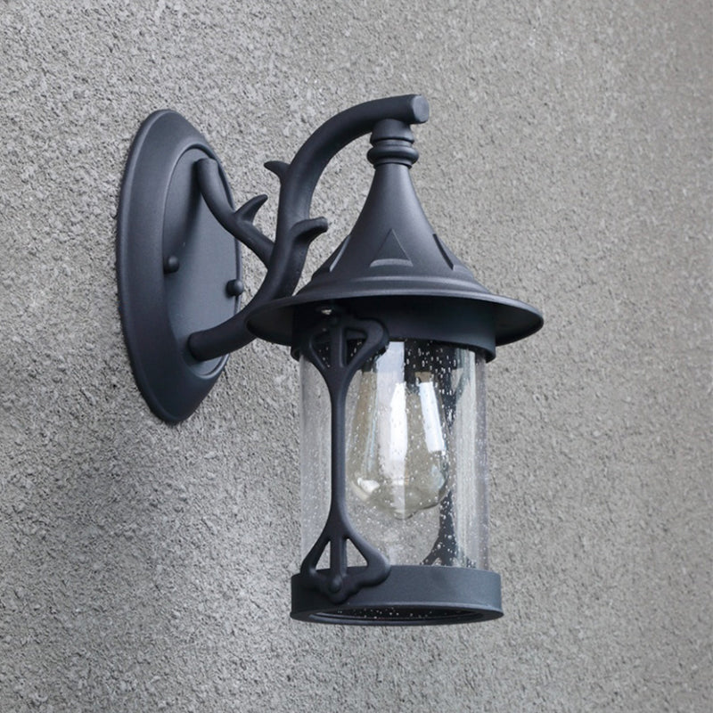 1-Bulb Seedy Glass Kerosene Lamp Wall Light in Black/Copper/Bronze - Warehouse Style