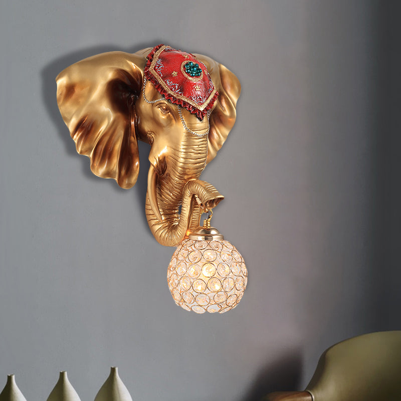 Crystal Wall Mounted Lamp with Elephant Head Decor and Rural White/Gold Insert, Perfect for Wall Lighting