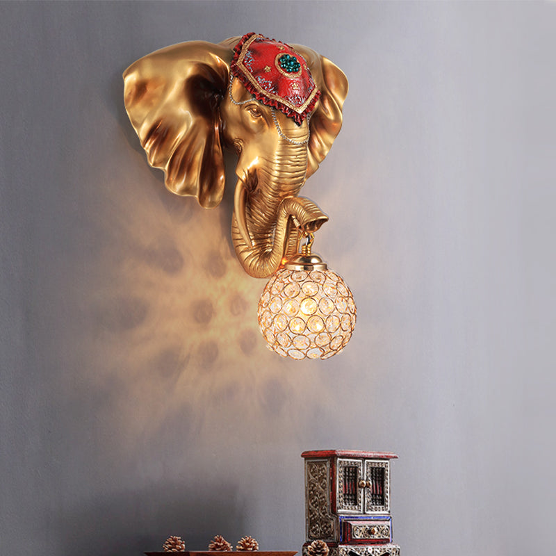 Crystal Wall Mounted Lamp with Elephant Head Decor and Rural White/Gold Insert, Perfect for Wall Lighting
