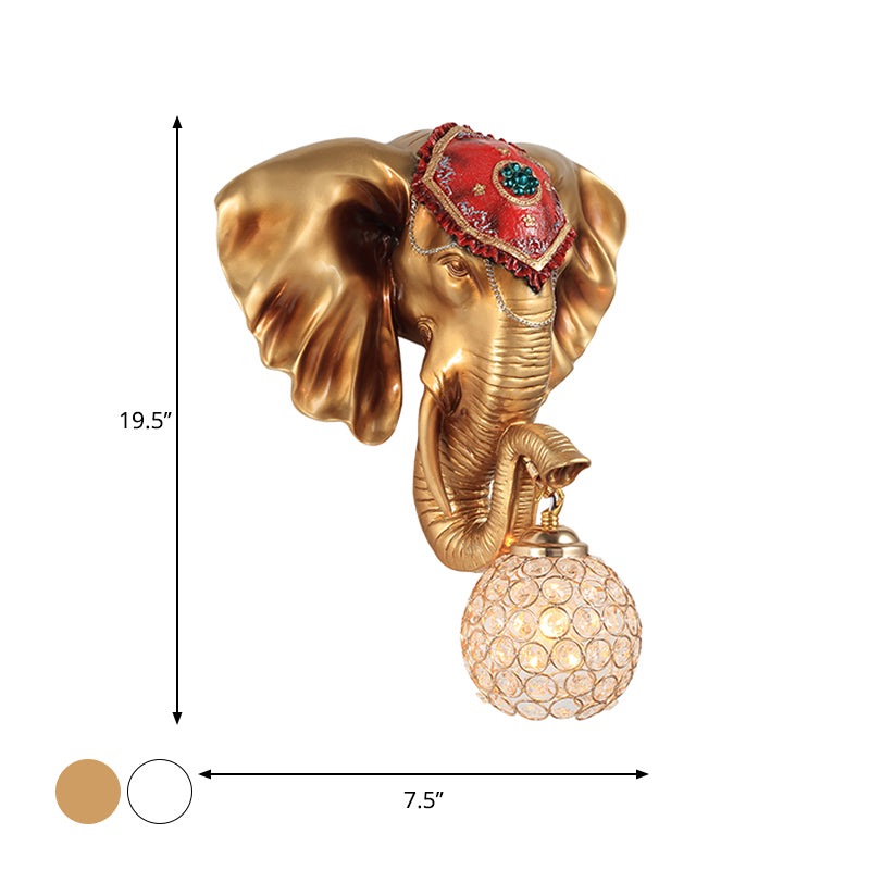 Crystal Wall Mounted Lamp with Elephant Head Decor and Rural White/Gold Insert, Perfect for Wall Lighting