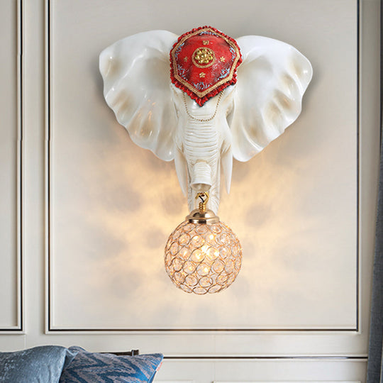 Crystal Wall Mounted Lamp with Elephant Head Decor and Rural White/Gold Insert, Perfect for Wall Lighting