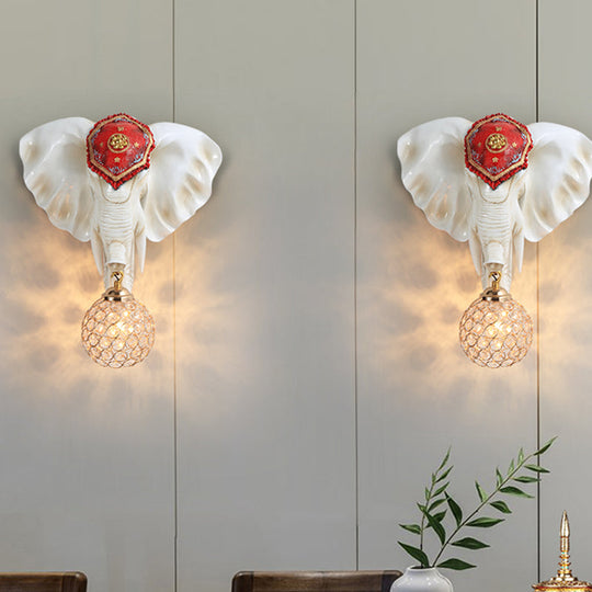 Crystal Wall Mounted Lamp with Elephant Head Decor and Rural White/Gold Insert, Perfect for Wall Lighting