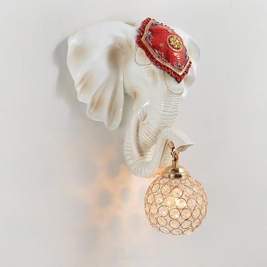 Crystal Wall Mounted Lamp with Elephant Head Decor and Rural White/Gold Insert, Perfect for Wall Lighting
