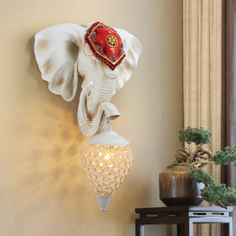 Crystal Wall Mounted Lamp with Elephant Head Decor and Rural White/Gold Insert, Perfect for Wall Lighting