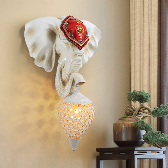 Crystal Wall Mounted Lamp with Elephant Head Decor and Rural White/Gold Insert, Perfect for Wall Lighting