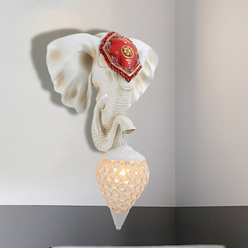 Crystal Wall Mounted Lamp with Elephant Head Decor and Rural White/Gold Insert, Perfect for Wall Lighting