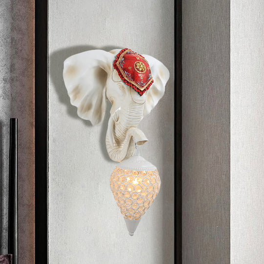 Crystal Wall Mounted Lamp with Elephant Head Decor and Rural White/Gold Insert, Perfect for Wall Lighting