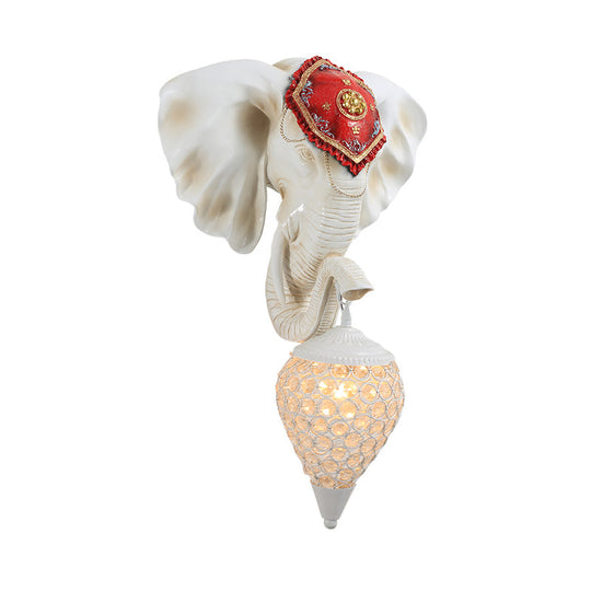 Crystal Wall Mounted Lamp with Elephant Head Decor and Rural White/Gold Insert, Perfect for Wall Lighting