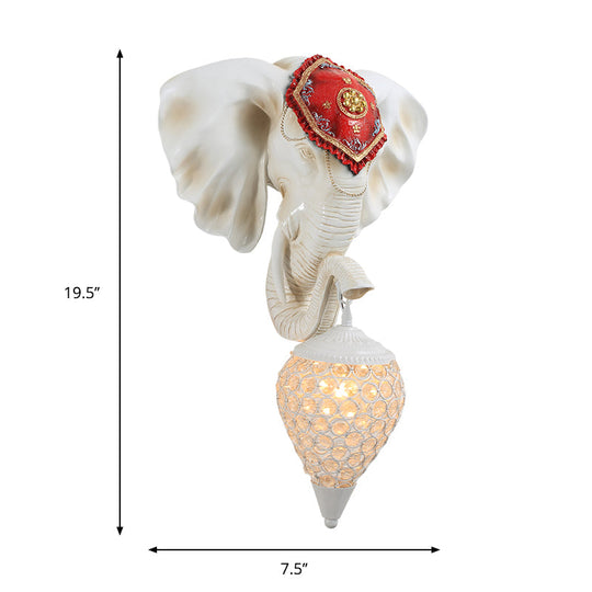 Crystal Wall Mounted Lamp with Elephant Head Decor and Rural White/Gold Insert, Perfect for Wall Lighting