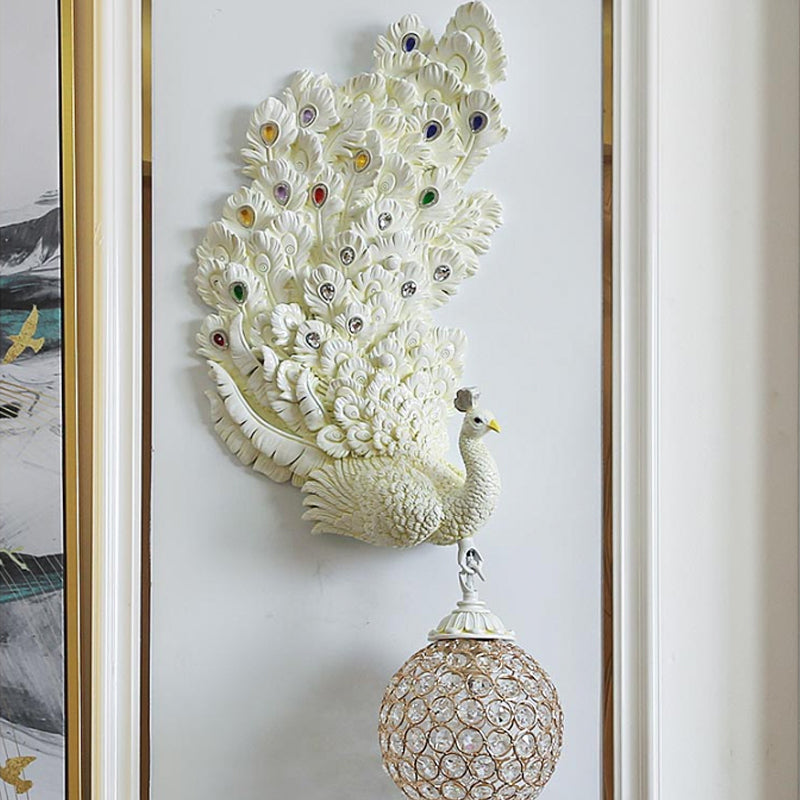 Retro Style Peacock Wall Sconce Light with Clear K9 Crystal Shade in White/Blue/Green - Left/Right Hand Option