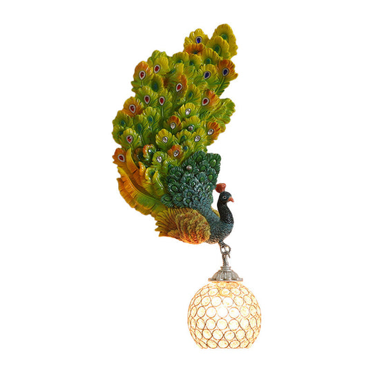 Retro Style Peacock Wall Sconce Light with Clear K9 Crystal Shade in White/Blue/Green - Left/Right Hand Option