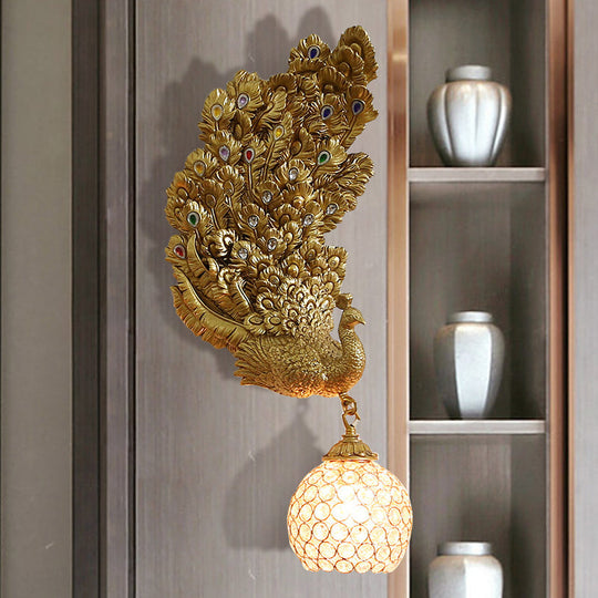 Retro Style Peacock Wall Sconce Light with Clear K9 Crystal Shade in White/Blue/Green - Left/Right Hand Option