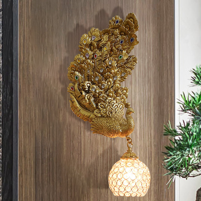 Retro Style Peacock Wall Sconce Light with Clear K9 Crystal Shade in White/Blue/Green - Left/Right Hand Option