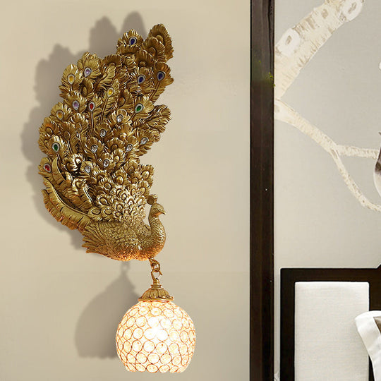 Retro Style Peacock Wall Sconce Light with Clear K9 Crystal Shade in White/Blue/Green - Left/Right Hand Option