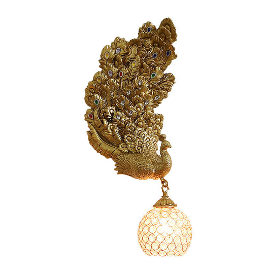 Retro Style Peacock Wall Sconce Light with Clear K9 Crystal Shade in White/Blue/Green - Left/Right Hand Option