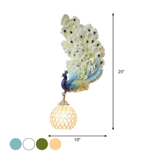 Retro Style Peacock Wall Sconce Light with Clear K9 Crystal Shade in White/Blue/Green - Left/Right Hand Option