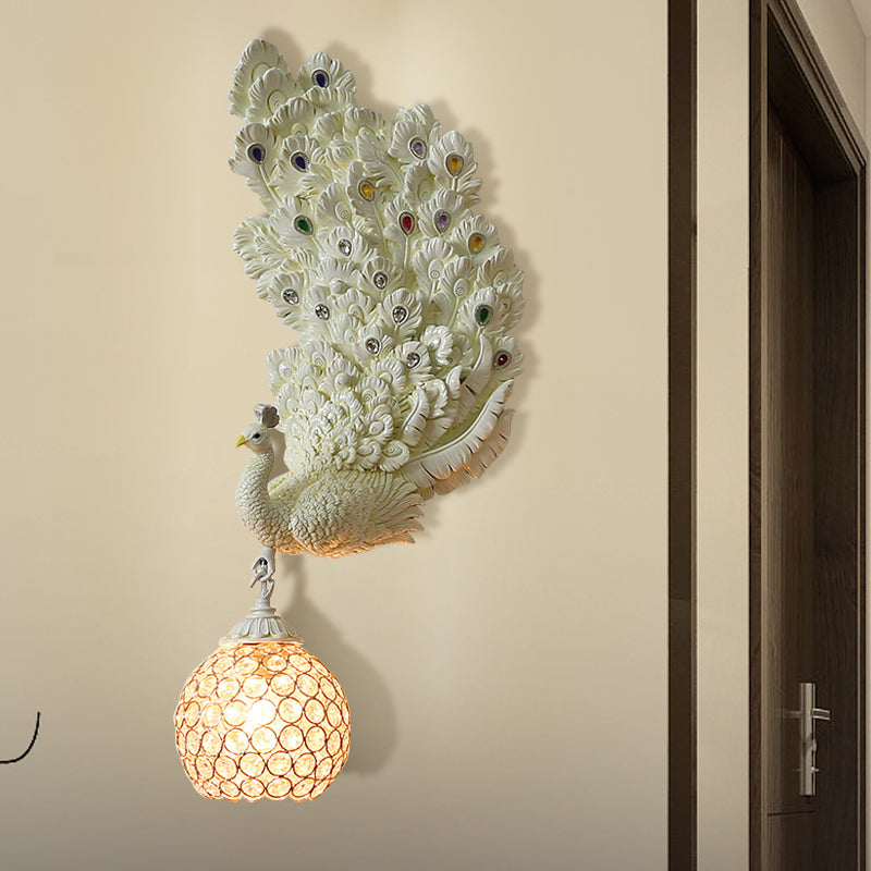Retro Style Peacock Wall Sconce Light with Clear K9 Crystal Shade in White/Blue/Green - Left/Right Hand Option