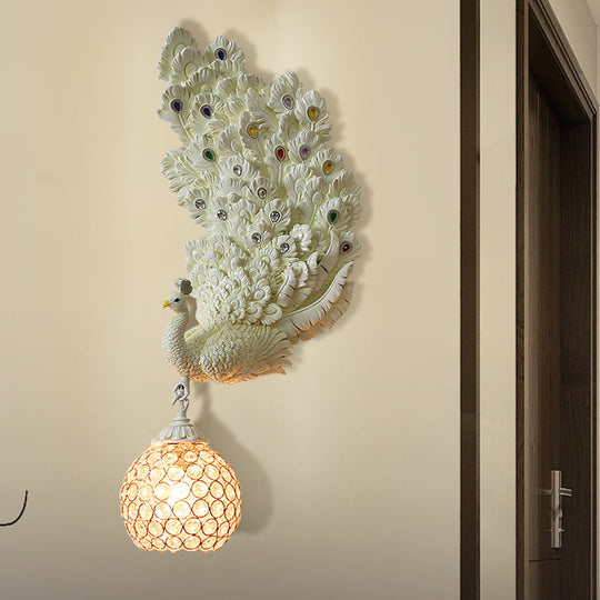 Retro Style Peacock Wall Sconce Light with Clear K9 Crystal Shade in White/Blue/Green - Left/Right Hand Option