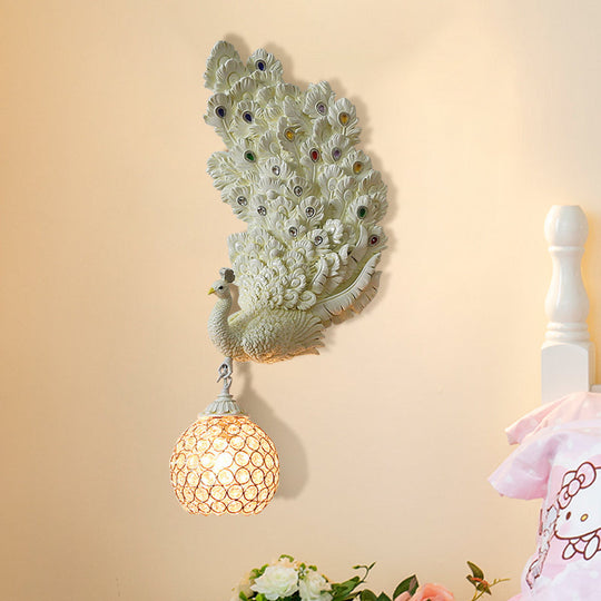 Retro Style Peacock Wall Sconce Light with Clear K9 Crystal Shade in White/Blue/Green - Left/Right Hand Option