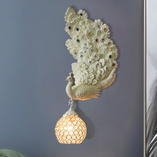 Retro Style Peacock Wall Sconce Light with Clear K9 Crystal Shade in White/Blue/Green - Left/Right Hand Option