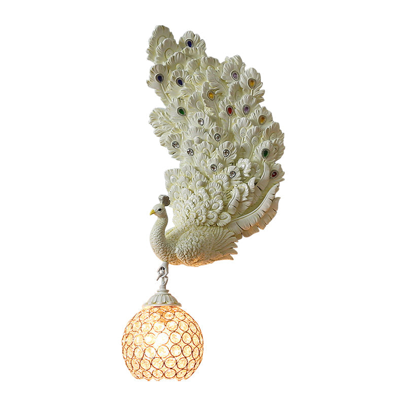 Retro Style Peacock Wall Sconce Light with Clear K9 Crystal Shade in White/Blue/Green - Left/Right Hand Option