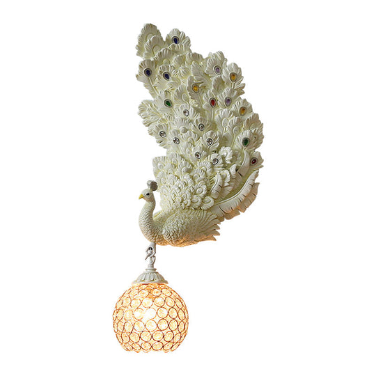 Retro Style Peacock Wall Sconce Light with Clear K9 Crystal Shade in White/Blue/Green - Left/Right Hand Option