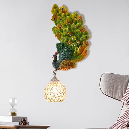 Retro Style Peacock Wall Sconce Light with Clear K9 Crystal Shade in White/Blue/Green - Left/Right Hand Option